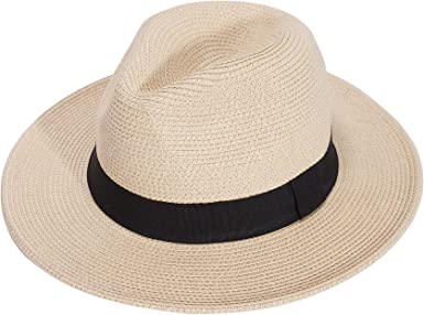 Photo 1 of Joywant Womens Straw Fedora Beach Sun Hat, Packable Wide Brim Panama Hat for Women UV UPF50+ Summer Hat-Abby
