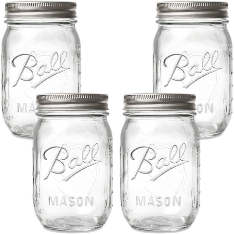 Photo 1 of Ball Regular Mouth Mason Jars with Lids and Bands, 16-Ounces (4-Pack)
