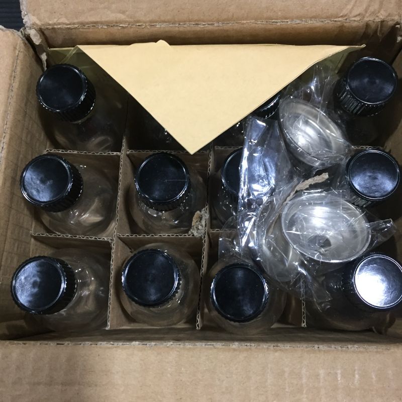 Photo 3 of 12, 2 oz Small Clear Glass Bottles (60ml) with Lids & 3 Stainless Steel Funnels - Boston Round Sample Bottles for Potion, Juice, Ginger Shots, Oils, Whiskey, Liquids - Mini Travel Bottles, NO Leakage
