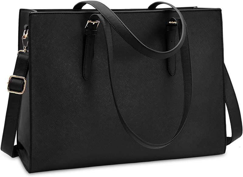 Photo 1 of Laptop Bag for Women Waterproof Lightweight Leather 15.6 Inch Computer Tote Bag Business Office Briefcase Large Capacity Handbag Shoulder Bag Professional Office Work Bag Black
