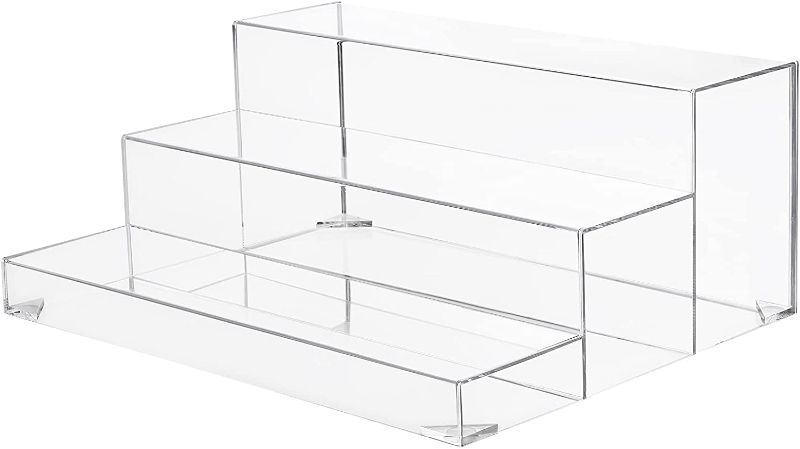 Photo 1 of 3-Tiers Assembled Back Bar Bottle Rack Display, Clear Acrylic Stand Riser 16x6.5x12.5 inches
