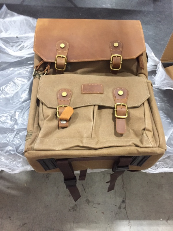 Photo 1 of JAEP Camera Backpack - Weather Resistant 16 Ounces Waxed Memory Canvas – DSLR SLR Backpacks with 15.6” laptop sleeve compartment and Tripod Holder for Photographers -Vintage leather Style (Khaki)
