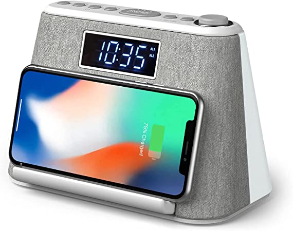 Photo 1 of Digital Alarm Clock Radio, Bedside LCD Alarm Clock with USB Charger & Wireless QI Charging, Bluetooth Speaker, FM Radio, RGB Mood LED Night Light Lamp, Dimmable Display and White Noise Machine