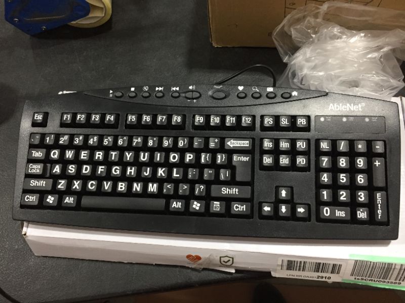 Photo 2 of Keys-U-See Large Print Keyboard-Blk w-White Print, White Letters on Black Keys and Frame (BC81406)
