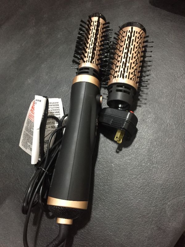 Photo 1 of Beautimeter Hair Dryer Brush, 3-in-1 Round Hot Air Spin Brush Kit for Styling and Frizz Control, Negative Ionic Blow Hair Dryer Brush Volumizer, 2 Detachable Auto-Rotating Curling Brush, Black & Gold
