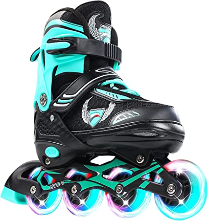 Photo 1 of Adjustable Inline Skates, Roller Blades for Girls, Roller Blades for Boys : Roller Skates with 8 Illuminating Pu Wheels, Outdoors Indoors High Performance Roller Blades for Kids Women Beginners, Size Medium (2-4.5)