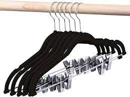 Photo 1 of HOUSE DAY Velvet Skirt Hangers 24 Packs Velvet Hangers with Clips Ultra Thin Non Slip Velvet Pants Hangers Space Saving Clothes Hanger (Black)
