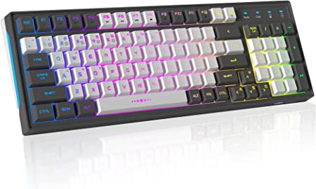 Photo 1 of 96 Keys Wireless Keyboard,V520 RGB Backlit USB Wireless Gaming Keyboard,92% Layout Ergonomic Anti-Ghosting Computer Keyboards for Windows PC Games Work and Daily Use (Grey White Keycaps)
