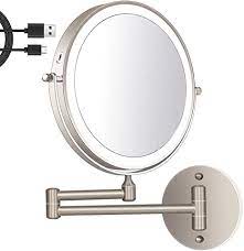 Photo 1 of Amelar 8 Inch Wall Mounted Makeup Mirror USB Rechargeable LED 3 Color Lights Two Sided 1X/10X Magnifying Mirror Touch Switch Intelligent Shutdown 360° Swivel Vanity Mirror for Bathroom Hotel(Nickel)
