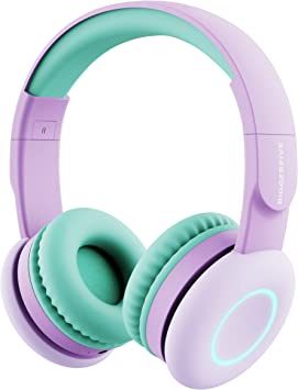 Photo 1 of BIGGERFIVE Kids Wireless Bluetooth Headphones with 7 Colorful LED Lights, 50H Playtime, Microphone, 85dB/94dB Volume Limited, Foldable On Ear Kids Headphones for School/Girls/iPad/Fire Tablet, Purple
