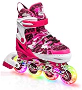 Photo 1 of Kuxuan Skates Adjustable Inline Skates for Kids and Youth with Full Light Up Wheels Camo Outdoor Roller Blades Skates for Girls and Boys Beginner, Size Large 3Y-6Y