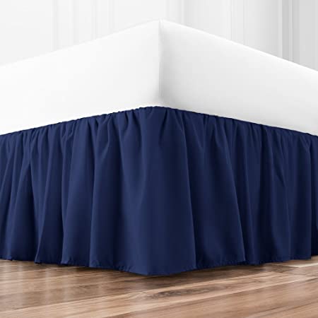 Photo 1 of Zen Home Luxury Ruffled Bed Skirt - 1500 Series Luxury Brushed Microfiber w/Bamboo Blend Treatment - Eco-Friendly Dust Ruffle w/ 15" Drop - Cal King - Navy
