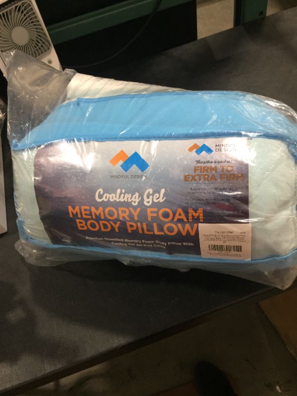 Photo 1 of Cooling Memory Foam Full Body Pillow - Extra Firm Full Shredded Memory Foam Body Pillow w/Cooling Gel, Support and Comfort for Stomach and Side Sleepers by Mindful Design
