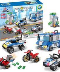 Photo 1 of **FOR PARTS**Exercise N Play City Police Car Chase Bank Robber Building Set, Arrest Robber Prison Truck, Police Car, Prison Car, Motorcycle, Buggy, ATM, Safe, Cool Police Toy for Kids 6-12, New 2021 (259 Pieces)
