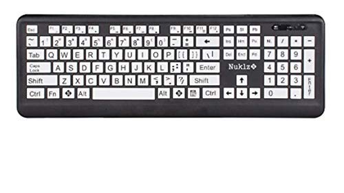 Photo 1 of Nuklz N Wireless Large Print Full Size Computer Keyboard | High Contrast Black & White Keys | Soft Buttons | Ideal for Visually Impaired, Beginners and Seniors | Plug & Play | Magnus225
