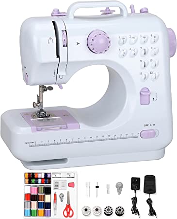 Photo 1 of Hukunos Mini Sewing Machine, Electric Household Crafting Mending Portable Sewing Machines, 12 Stitches 2 Speed with Foot Pedal - Perfect For Basic Sewing, Children, Beginners, Kids
