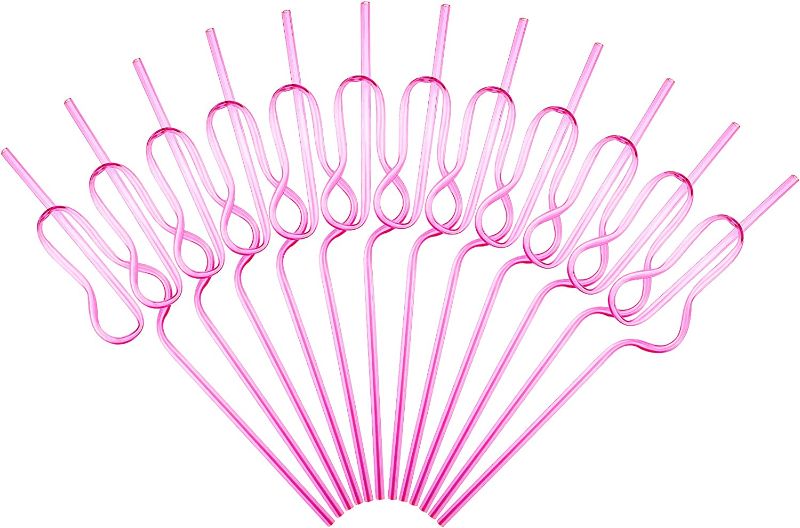 Photo 1 of 12 Pieces Swirly Straw Bride Straw Bridal Party Loop Straw Plastic Drinking Sipping Straw Crazy Twist Straw for Party Decoration Party Supply Bridal Wedding Shower Decor (Pink)
