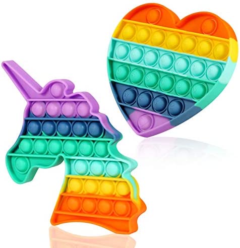 Photo 1 of Unicorn Pop Fidget Toys Easter Gifts - 2 Pack Easter Basket Stuffers for Kids Girls, Rainbow Push Bubbles Heart Shape Letters Learning Popping School Game Sensory Toys Crafts for Stress Relieve
