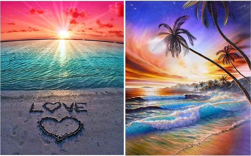 Photo 1 of 5D Diamond Painting Kits, Full Drill Canvas Diamond Art Painting Cross Stitch Crystal Embroidery Diamond by Numbers for Adults Women Kids DIY Craft Home Wall Decor Beach Ocean Sunset Diamond Dots Kits
