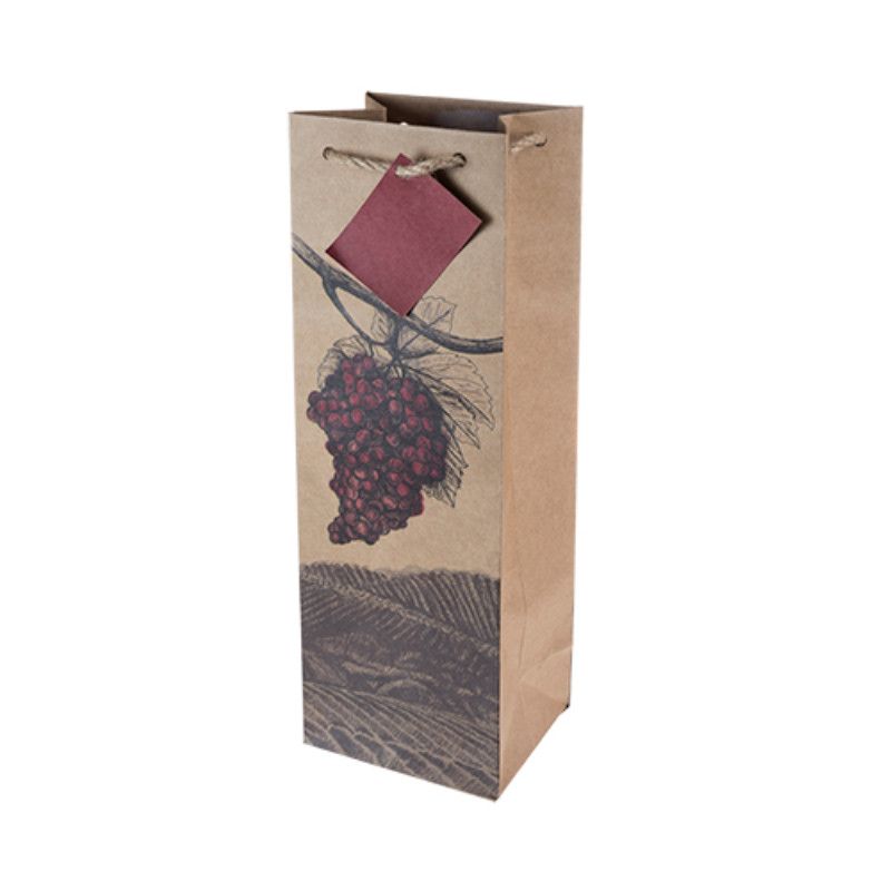 Photo 1 of 7006 Illustrated Grapes Single Bottle Wine Bag, Brown
