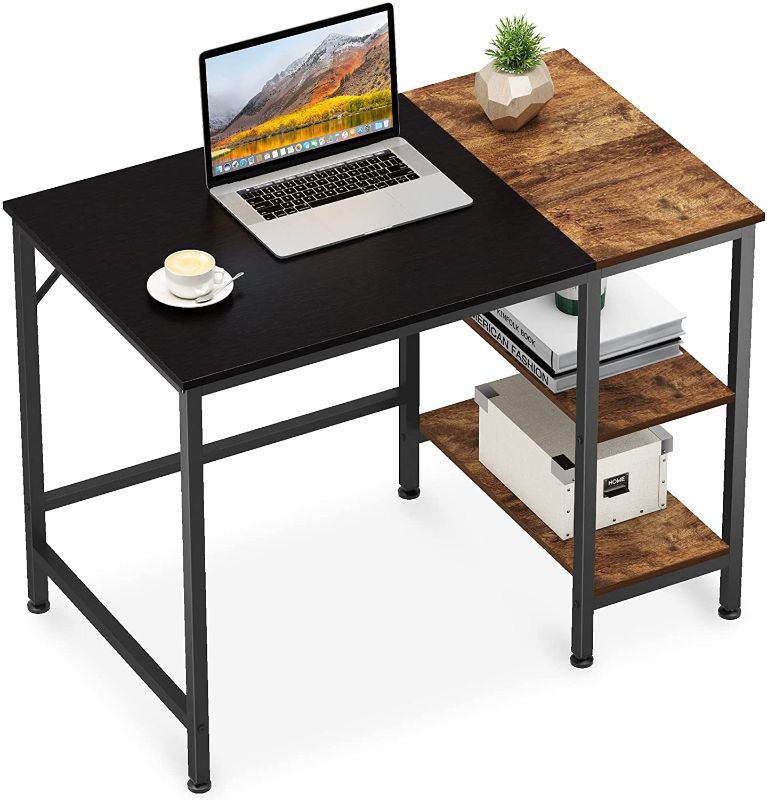 Photo 1 of JOISCOPE Home Office Computer Desk,Small Study Writing Desk with Wooden Storage Shelf,2-Tier Industrial Morden Laptop Table with Splice Board,47 inches(Black Oak Finish)
