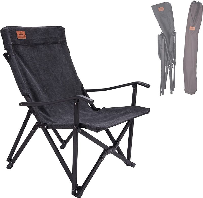 Photo 1 of CAMPINGMOON Portable Cotton Canvas Campfire Bonfire Open Fire Camping Chair Low Style Chair Black F-1003C-BK
