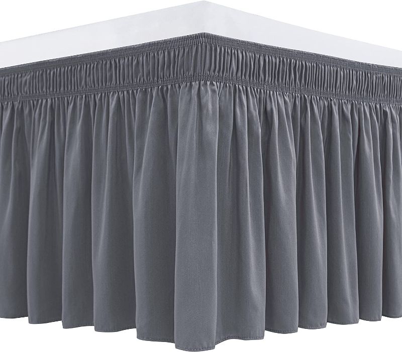 Photo 1 of Biscaynebay Wrap Around Bed Skirts for King & Cal King Beds 18 Inch Drop, Dark Grey Elastic Dust Ruffles Easy Fit Wrinkle & Fade Resistant Silky Luxurious Fabric Solid Machine Washable
