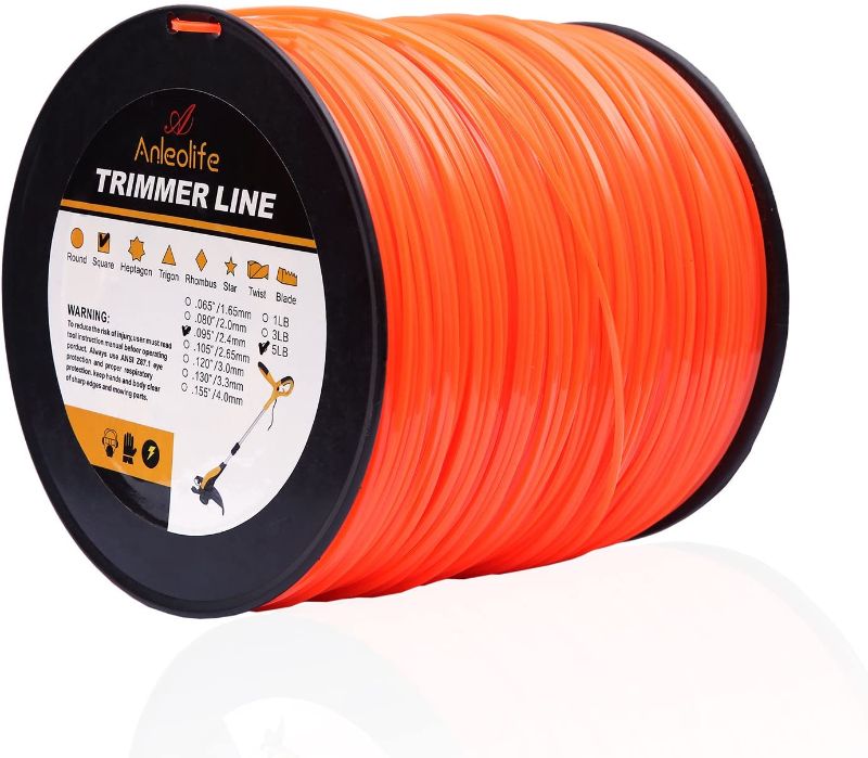 Photo 1 of A ANLEOLIFE 5-Pound Commercial Square .095-Inch-by-1280-ft String Trimmer Line in Spool,with Bonus Line Cutter, Orange
