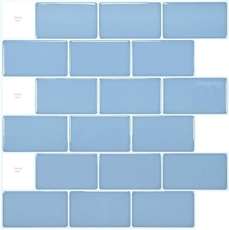 Photo 1 of Art3d 12" x 12" Peel and Stick Backsplash Tiles for Kitchen, Shiny Light Blue
