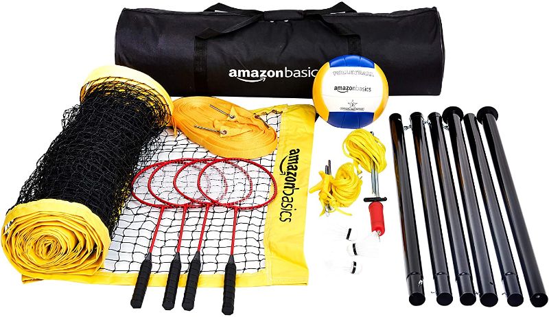 Photo 1 of Amazon Basics Outdoor Volleyball and Badminton Combo Set with Net
