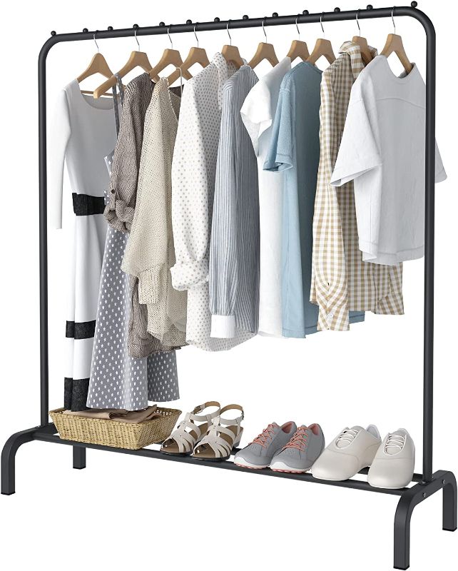 Photo 1 of ACCSTORE Clothes Rack Heavy Duty Clothes Rail Metal Garment Rail with Top Rod and Lower Storage,Black
