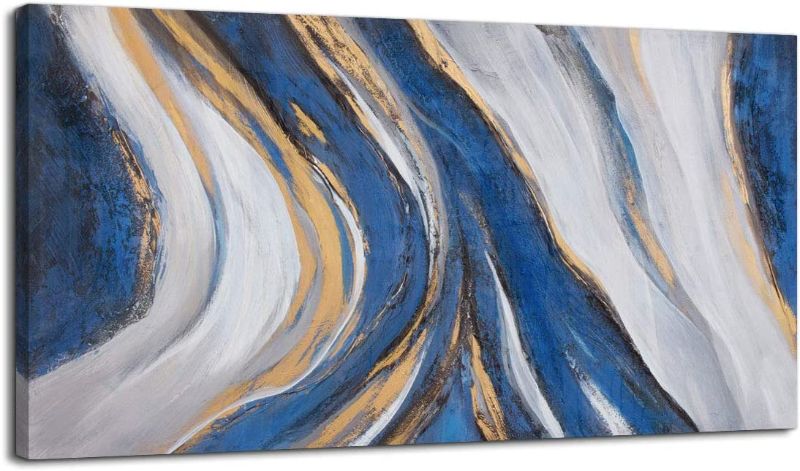 Photo 1 of Abstract Wall Art Canvas Art Wall Decor Framed Wall Art for Living Room Modern Home Decor Blue Whit Yellow Theme Abstract Prints Wall Decorations for Bedroom Size 24x48 Large Wall Art Modern Decor
