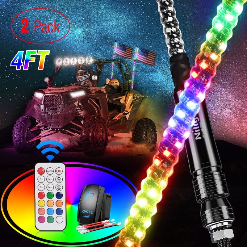 Photo 1 of Nilight 2PCS 4FT Spiral RGB LED Whip Light w/ RGB Chasing/Dancing Light RF Remote Control Lighted Antenna Whips for Can-am ATV UTV RZR Polaris Dune Buggy 4 Wheeler Offroad Jeep Truck