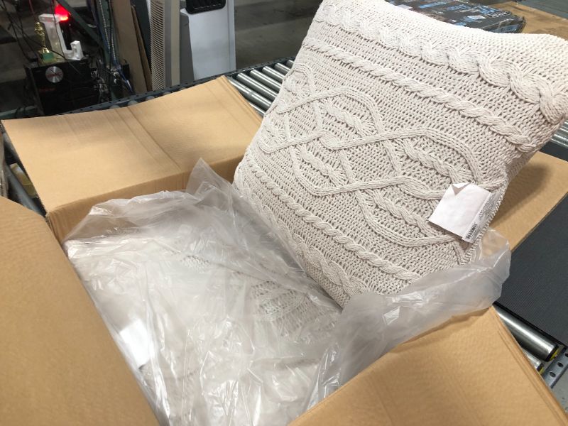 Photo 3 of BOX OF 2 Oversized Cable Knit Chenille Square Throw Pillow, Neutral - Threshold