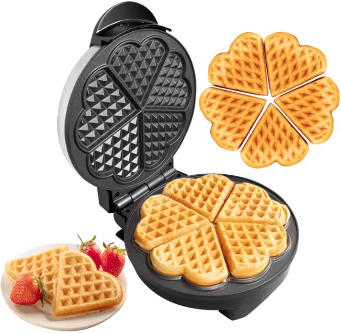 Photo 1 of Heart Waffle Maker - Non-Stick, Electric Waffle Griddle Iron with Adjustable Browning Control - 5 Heart-Shaped Waffles, Great Gift
