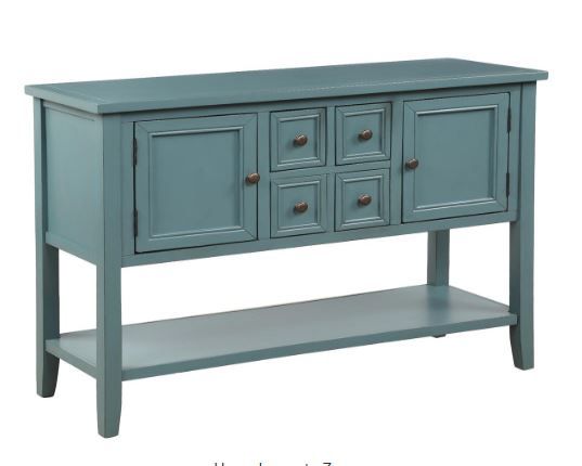 Photo 1 of 46 in. Dark Blue Standard Rectangle Wood Console Table with 4-Storage Drawers
