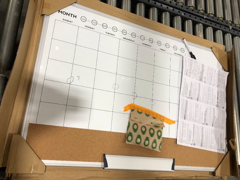 Photo 2 of Amazon Basics Monthly Calendar Whiteboard Dry Erase and Cork Board, Silver Aluminium Frame, 24 x 36 Inches
