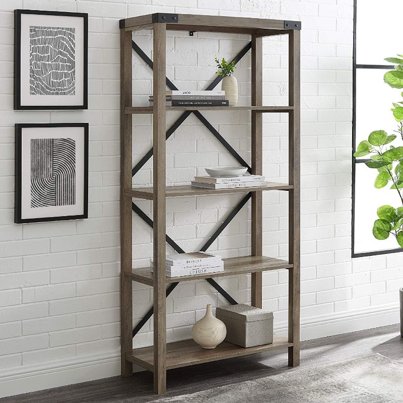 Photo 1 of 64" Farmhouse Metal Bookcase - Grey Wash
