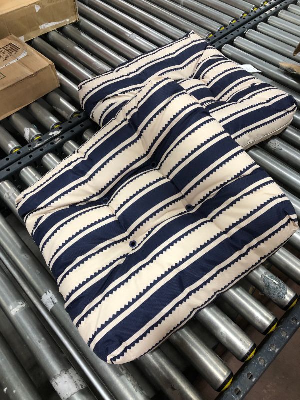 Photo 2 of Classic Accessories Water-Resistant Square Patio Seat Cushions, 19 X 19 X 5 Inch, 2 Pack, Navy Sedona Stripe Navy Sedona Stripe
