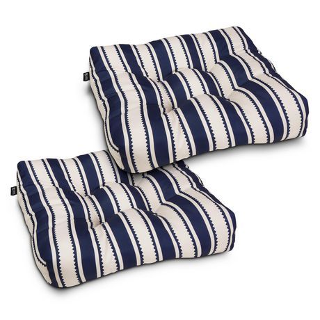 Photo 1 of Classic Accessories Water-Resistant Square Patio Seat Cushions, 19 X 19 X 5 Inch, 2 Pack, Navy Sedona Stripe Navy Sedona Stripe
