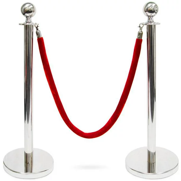 Photo 1 of 3-foot Ball Top Stanchions with 4.5-foot Red Velvet Rope, S
