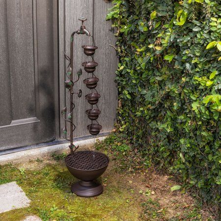 Photo 1 of 38 in. Tall Indoor/Outdoor Hanging 6-Cup Tiered Floor Water Fountain, Bronze
