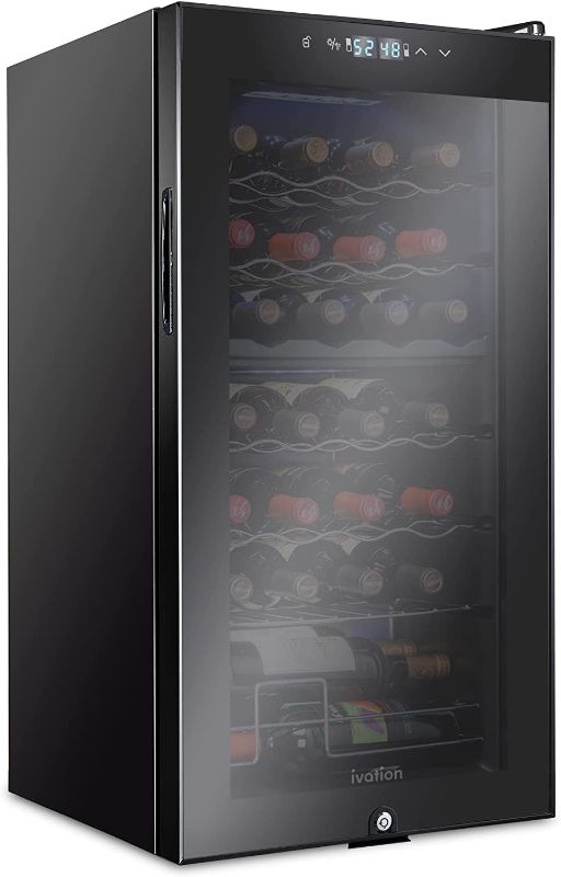 Photo 1 of Ivation 28 Bottle Compressor Wine Cooler Refrigerator w/Lock | Large Freestanding Wine Cellar For Red, White, Champagne or Sparkling Wine | 41f-64f Digital Temperature Control Fridge Glass Door Black
