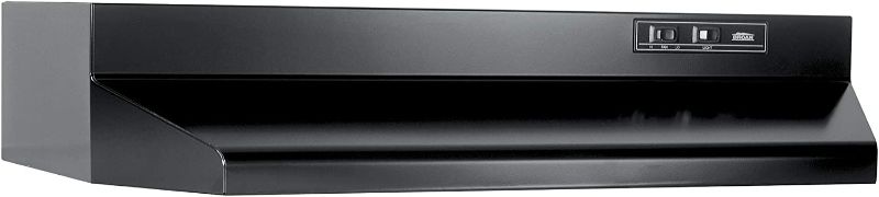 Photo 1 of Broan-NuTone BUEZ030BL Broan UC 160 CFM 30N Black Economy 30-inch Under-Cabinet Easy Install Convertible Range Hood with 2-Speed Exhaust Fan and Light
