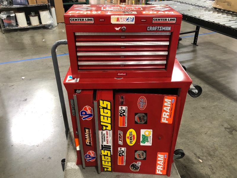 Photo 1 of 2 PC RED TOOLBOX SET WITH PREOWNED TOOLS AND MERCHANDISE, SOLD AS IS WITH ITEMS PICTURED