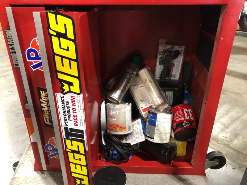 Photo 6 of 2 PC RED TOOLBOX SET WITH PREOWNED TOOLS AND MERCHANDISE, SOLD AS IS WITH ITEMS PICTURED