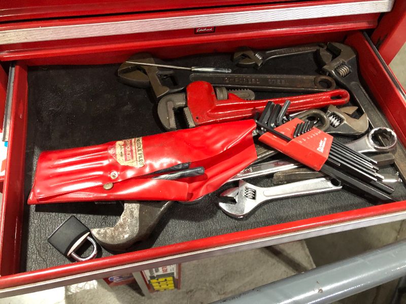 Photo 8 of 2 PC RED TOOLBOX SET WITH PREOWNED TOOLS AND MERCHANDISE, SOLD AS IS WITH ITEMS PICTURED