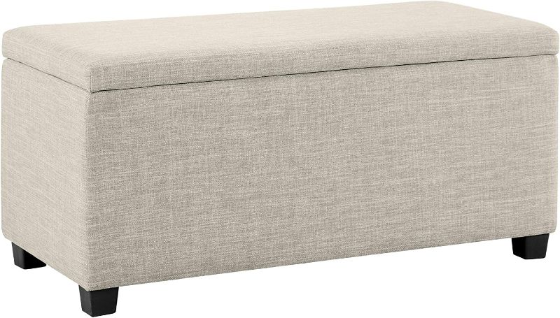 Photo 1 of Amazon Basics Upholstered Storage Ottoman and Entryway Bench, 35.5 Inches Wide, Beige
