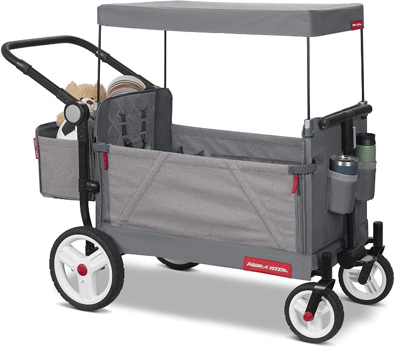 Photo 1 of Radio Flyer Odyssey Stroll 'N Wagon, Baby Push Wagon Stroller with Canopy and Bag, Grey Stroller Wagon
