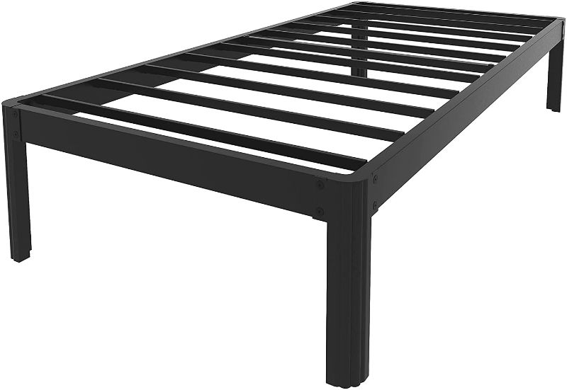 Photo 1 of COMASACH 14 inch Twin XL Bed Frame with Round Corner and Cylinder-shaped Leg, Support 3000 lbs Heavy Duty Non-slip Metal Platform Bed Frames No Box Spring Needed, Noise-Free Mattress Foundation, Black
